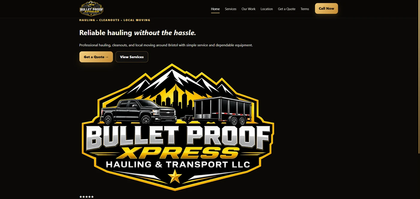 Bullet Proof Xpress hauling and transport website