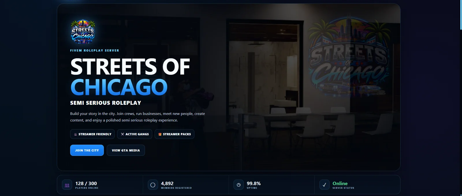 Streets of Chicago FiveM roleplay server website