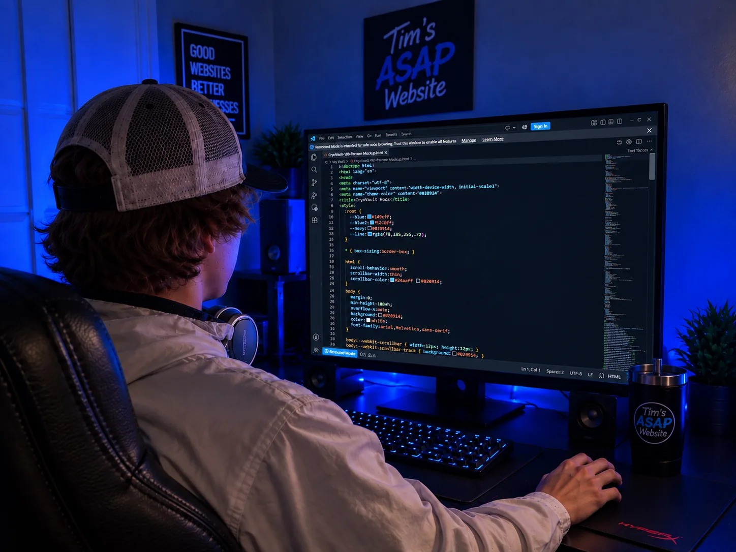 Custom website being built with HTML CSS and JavaScript